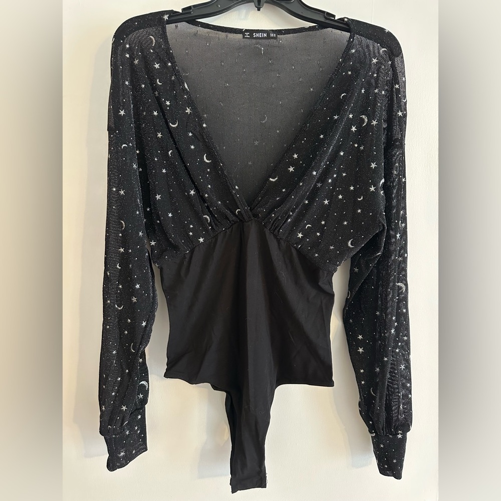SHEIN Black Sheer Star Bodysuit